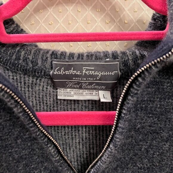Salvatore Ferragamo blue gray wool cashmere half zip sweater - Picture 5 of 5